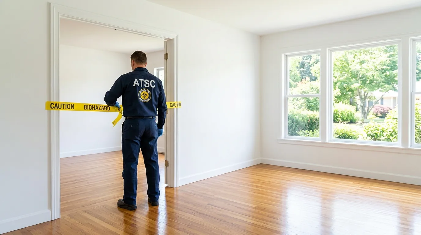 Certified biohazard cleanup crew performing Trauma Scene Cleanup in Sanger